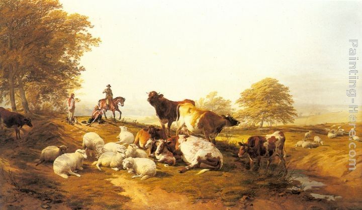 Thomas Sidney Cooper Cattle and Sheep Resting in an Extensive Landscape